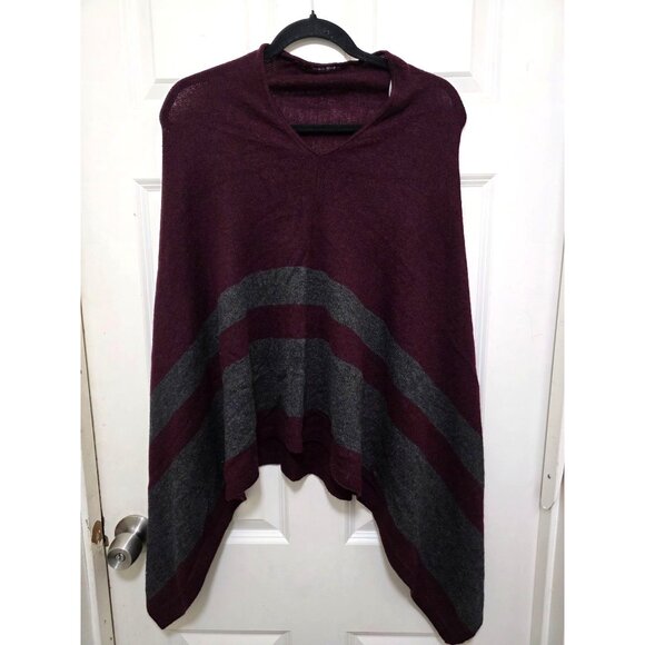 Celeste Burgundy & Gray Wool/Cashmere Blend Poncho Size One Size - Picture 2 of 6